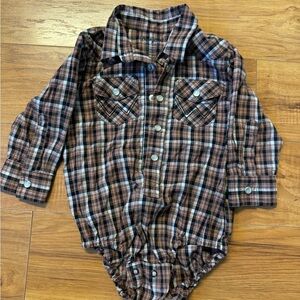 Wrangler Brown Plaid Baby Onesie